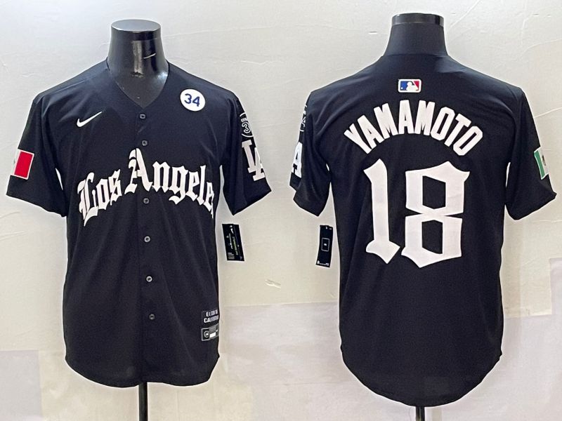 Men Los Angeles Dodgers 18 Yamamoto Black Five generations Joint Name 2025 Nike MLB Jersey style 9